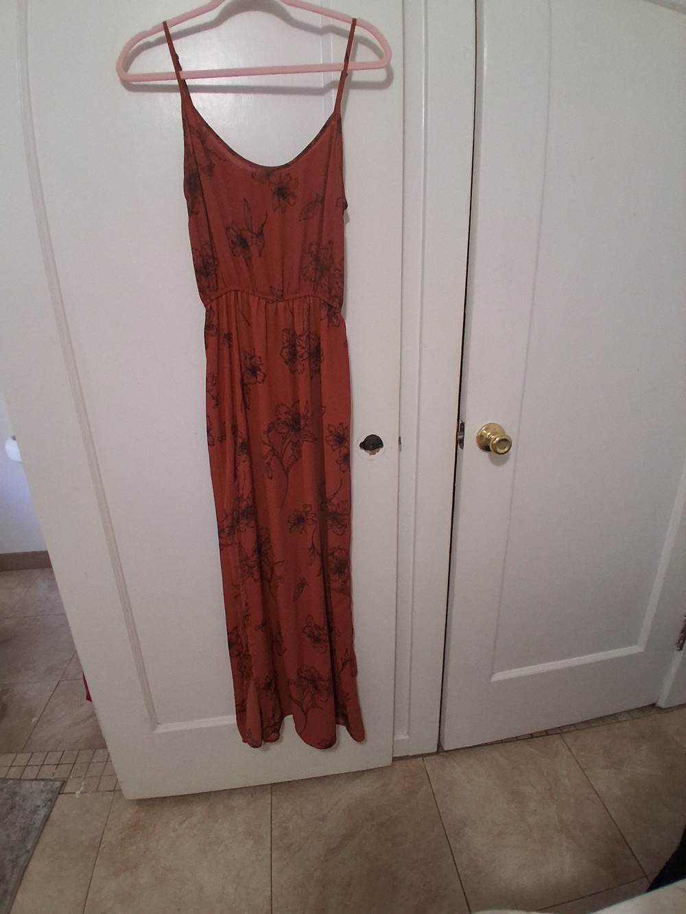 Rust Floral Spaghetti-Strap Maxi Dress goth witchy straight fit